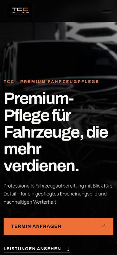 Tatsächliche mobile Startseite von Terweide Car Care